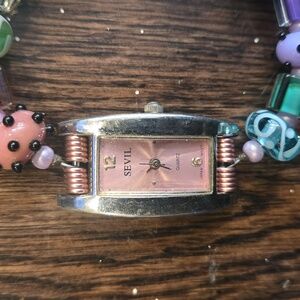 Sevil Stylish Beaded Watch with Pink Dial